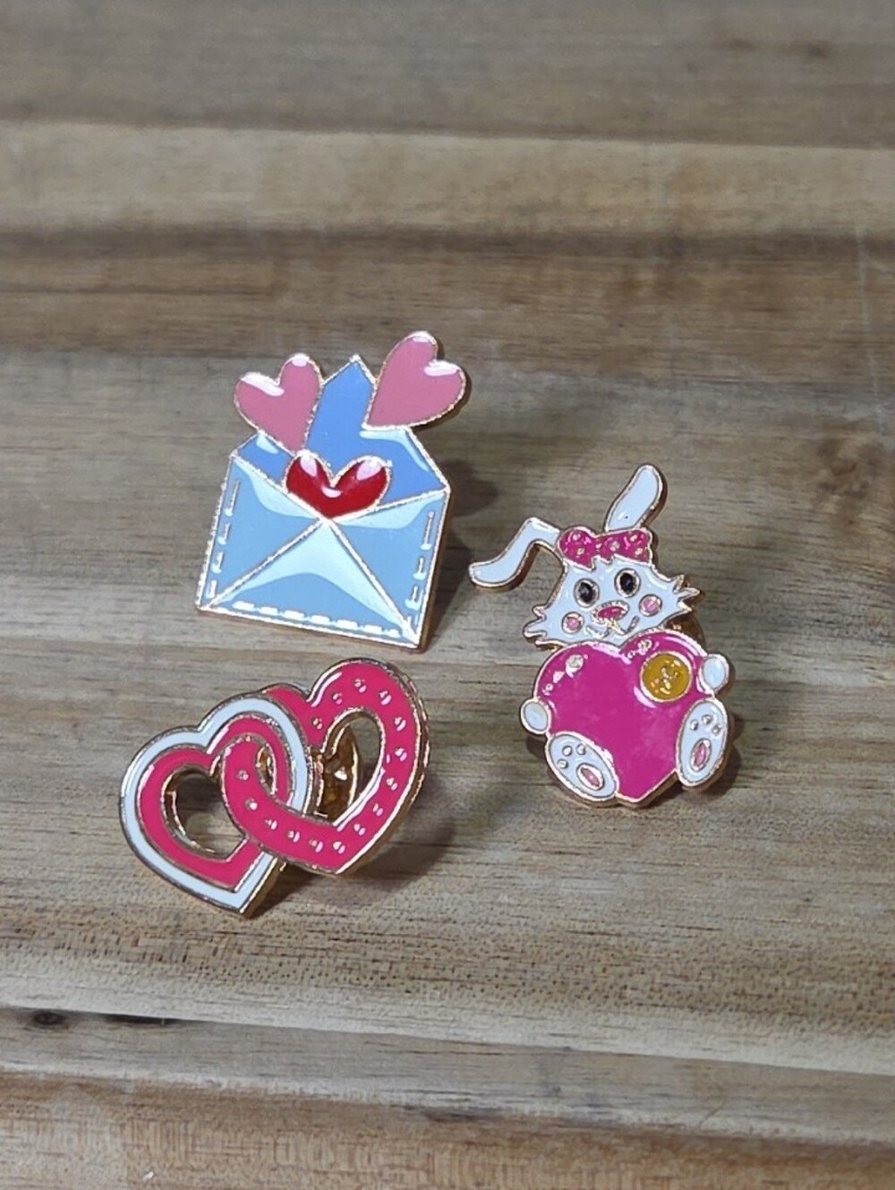 Valentines Day Pins Lot Of 3 Pink Blue Lapel Pin Heart Shaped February 14